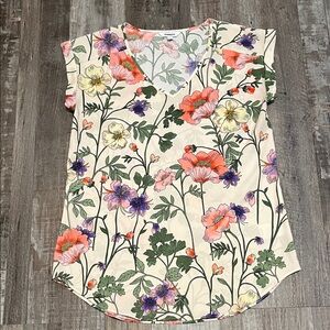 Express Cream Floral V-Neck Blouse